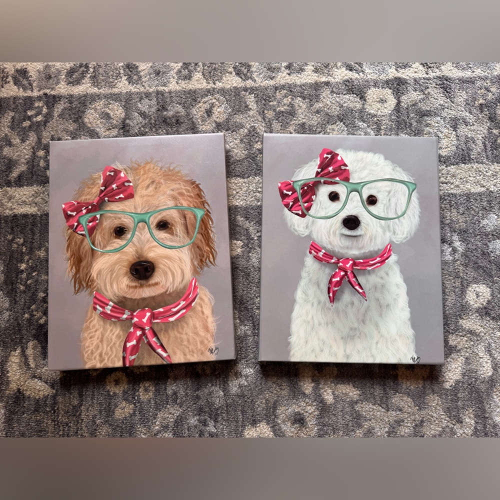Fab Funky Quirky Dog Canvas Art with Glasses and Bows